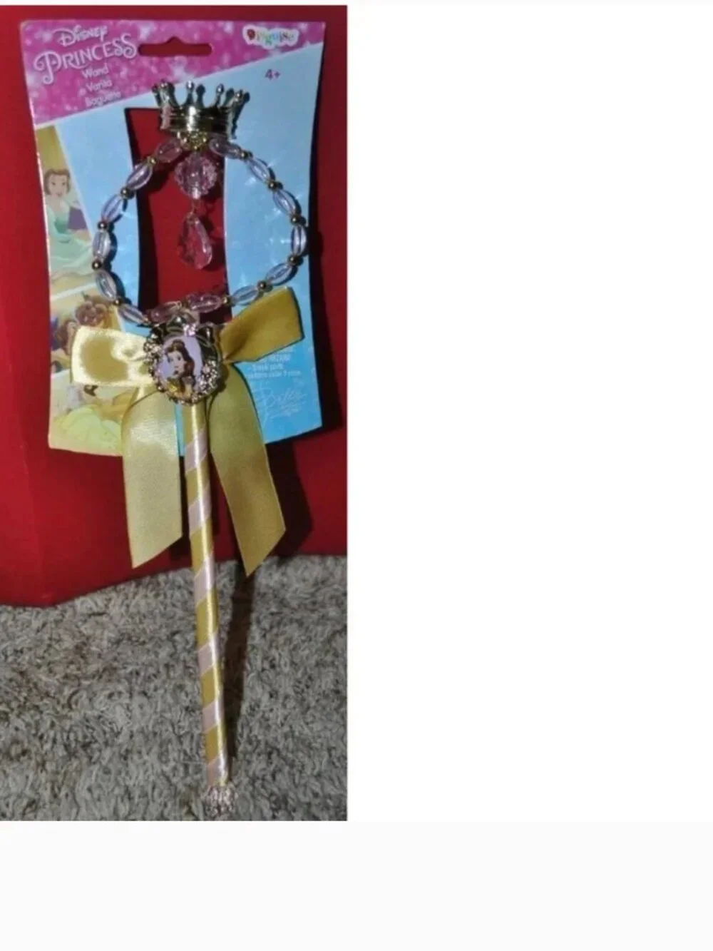 Princess Belle Light Up Halloween Costume 7/8 Yellow Dress Wand Girls Disney
